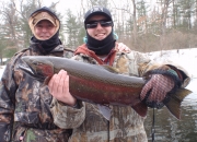 Tim with a crimson red Muskegon steelhead