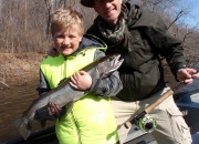 9 year old CJ with his first ever steelhead taken on a fly rod