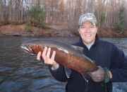 Jim with a crimson red Muskegon river steelhead