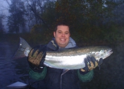 Josh with his first ever Muskegon River Fall Steelhead on a fly rod
