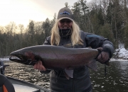 Amy with a monster steelhead that should have gotten away!